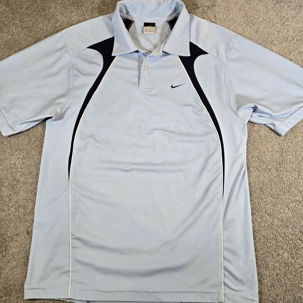 Nike Golf Tour‎ Performance Mens 2XL Black Light Blue Stripe Short Sleeve Polo